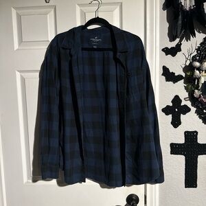 American Eagle Outfitters Navy and Black Checkered Shirt